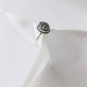 Black Druzy Crystal Ring in Sterling Silver Size 6